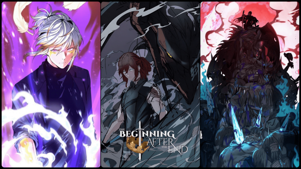 the beginning after the end manhwa review, collage of TBATE poster and the main character Arthur Leywin 